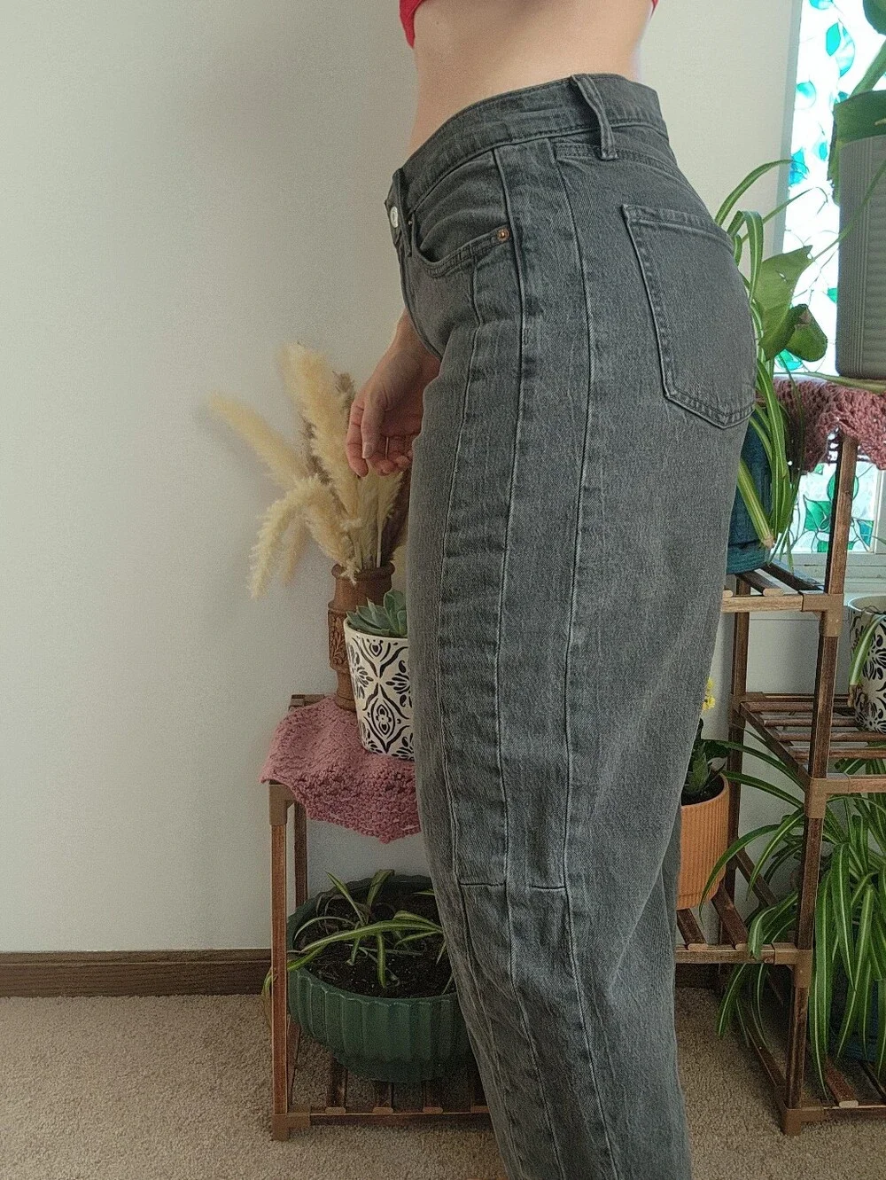 Old Navy Dark Gray High Waist Barrel Leg Jeans Size 8